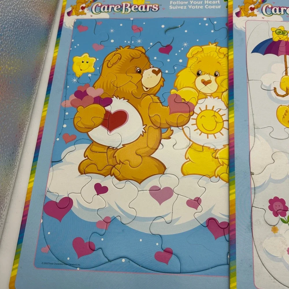 Vintage 2003 Care Bears RoseArt Frame Tray Puzzle 25 Piece 2pk Follow Your Heart